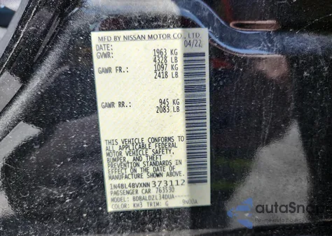 2022 Nissan Altima S from USA, damaged, VIN 1N4BL4BVXNN373112